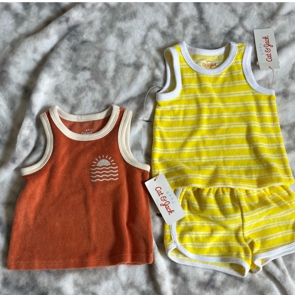 Cat &‎ Jack Baby 3-6M Outfit Bundle NWT Tank Top Shorts Set Orange Yellow 3pc